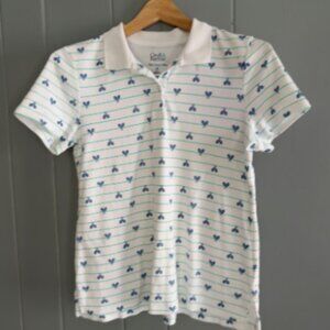 Croft & Barrow Tennis Racket Print Polo Shirt PS Green Stripe Preppy Y2K Sport